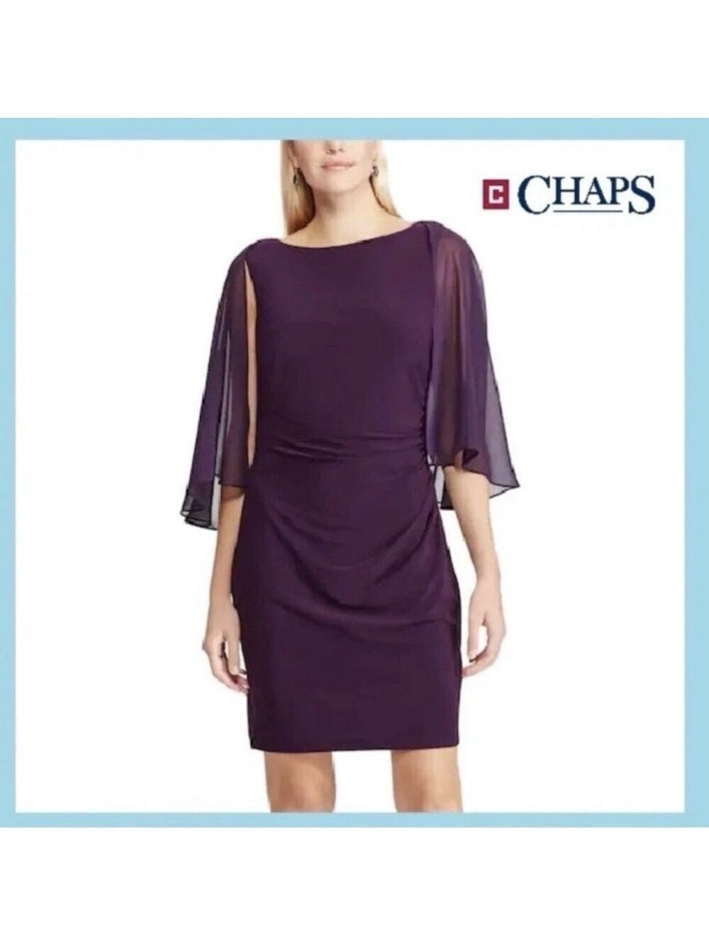Chaps Sheer Cape Sleeveless Sheath Dress Size L